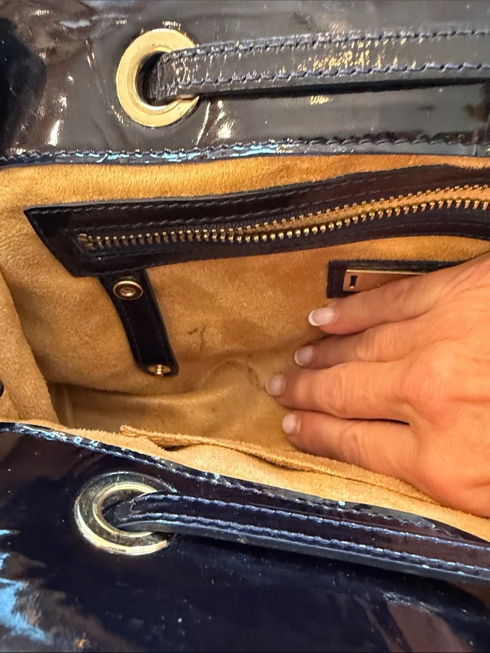 Jimmy Choo Patent Leather Satchel Handbag in Deep Navy
